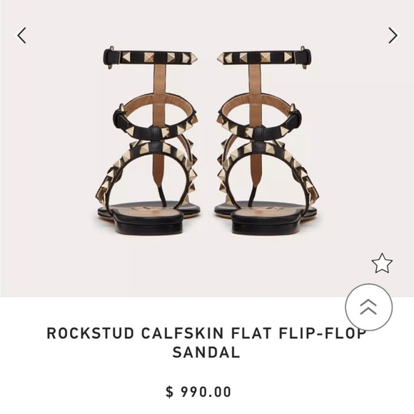 NEW Valentino Rockstud Calfskin flat flip flop sandal size 37 black 🖤 RV $990 - Picture 4 of 13